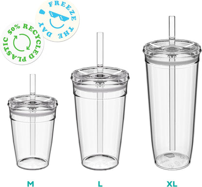 Cold Cup - Clear Plastic, Reusable Ice Coffee Tumbler with Lid and Straw - Tall 12oz (340ml)