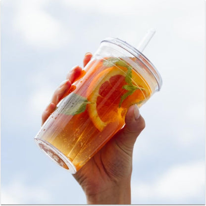 Cold Cup - Clear Plastic, Reusable Ice Coffee Tumbler with Lid and Straw - Tall 12oz (340ml)