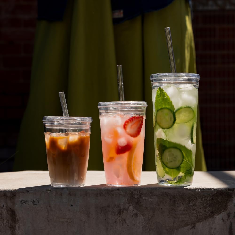 Cold Cup - Clear Plastic, Reusable Ice Coffee Tumbler with Lid and Straw - Tall 12oz (340ml)