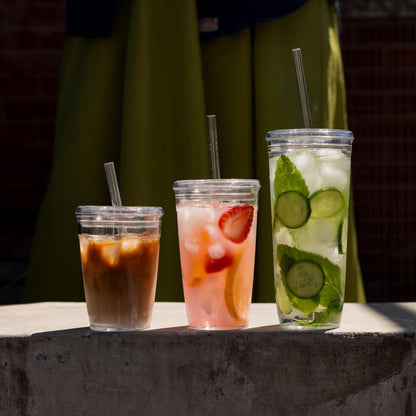 Cold Cup - Clear Plastic, Reusable Ice Coffee Tumbler with Lid and Straw - Tall 12oz (340ml)