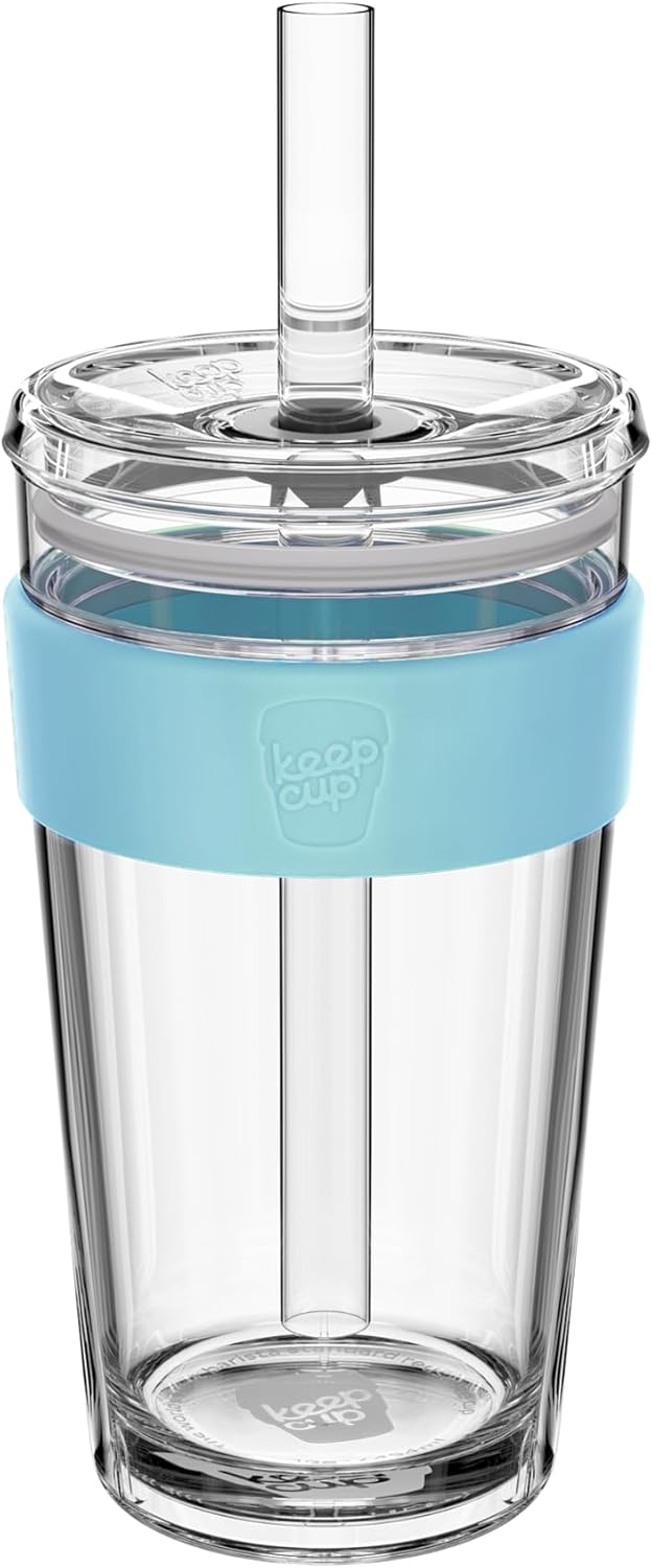 Cold Cup - Clear Plastic, Reusable Ice Coffee Tumbler with Lid and Straw - Tall 12oz (340ml)