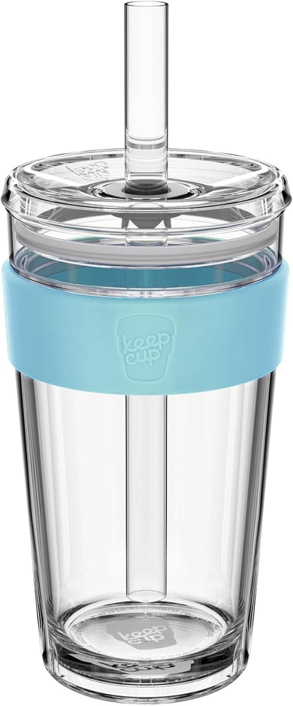 Cold Cup - Clear Plastic, Reusable Ice Coffee Tumbler with Lid and Straw - Tall 12oz (340ml)
