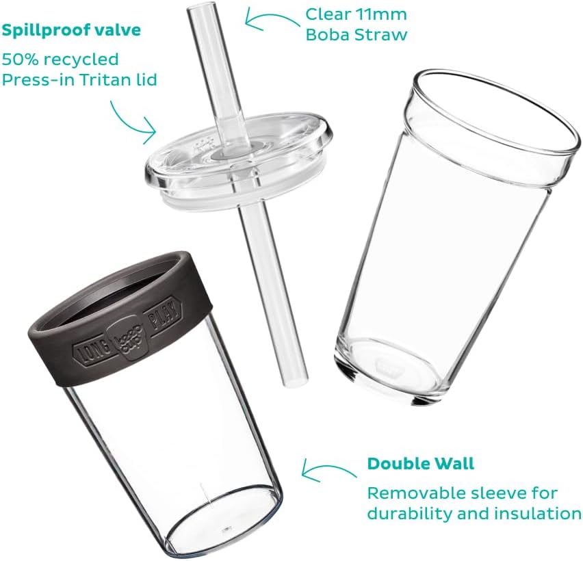 Cold Cup - Clear Plastic, Reusable Ice Coffee Tumbler with Lid and Straw - Tall 12oz (340ml)