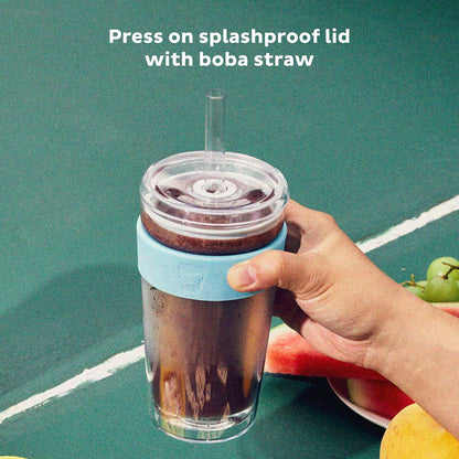 Cold Cup - Clear Plastic, Reusable Ice Coffee Tumbler with Lid and Straw - Tall 12oz (340ml)