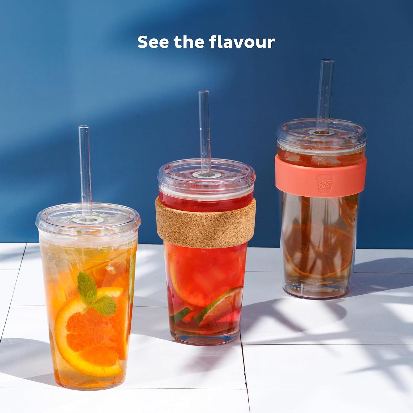 Cold Cup - Clear Plastic, Reusable Ice Coffee Tumbler with Lid and Straw - Tall 12oz (340ml)