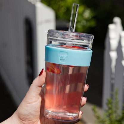 Cold Cup - Clear Plastic, Reusable Ice Coffee Tumbler with Lid and Straw - Tall 12oz (340ml)