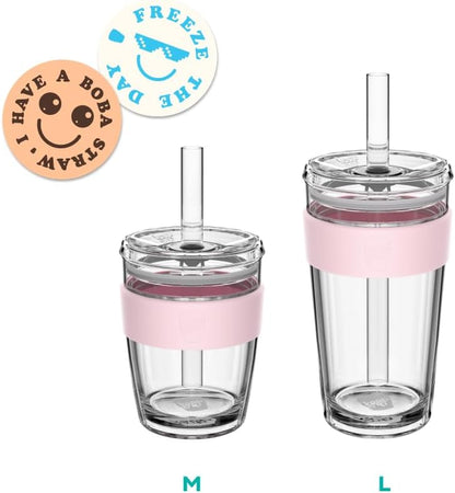 Cold Cup - Clear Plastic, Reusable Ice Coffee Tumbler with Lid and Straw - Tall 12oz (340ml)