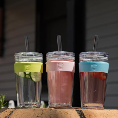 Cold Cup - Clear Plastic, Reusable Ice Coffee Tumbler with Lid and Straw - Tall 12oz (340ml)