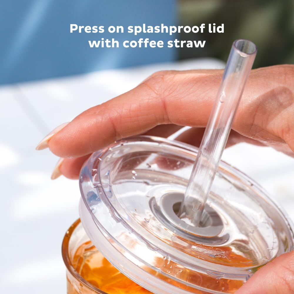 Cold Cup - Clear Plastic, Reusable Ice Coffee Tumbler with Lid and Straw - Tall 12oz (340ml)