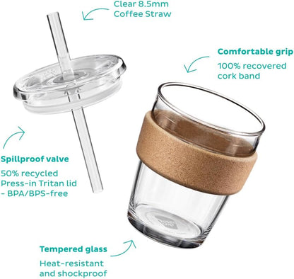 Cold Cup - Clear Plastic, Reusable Ice Coffee Tumbler with Lid and Straw - Tall 12oz (340ml)