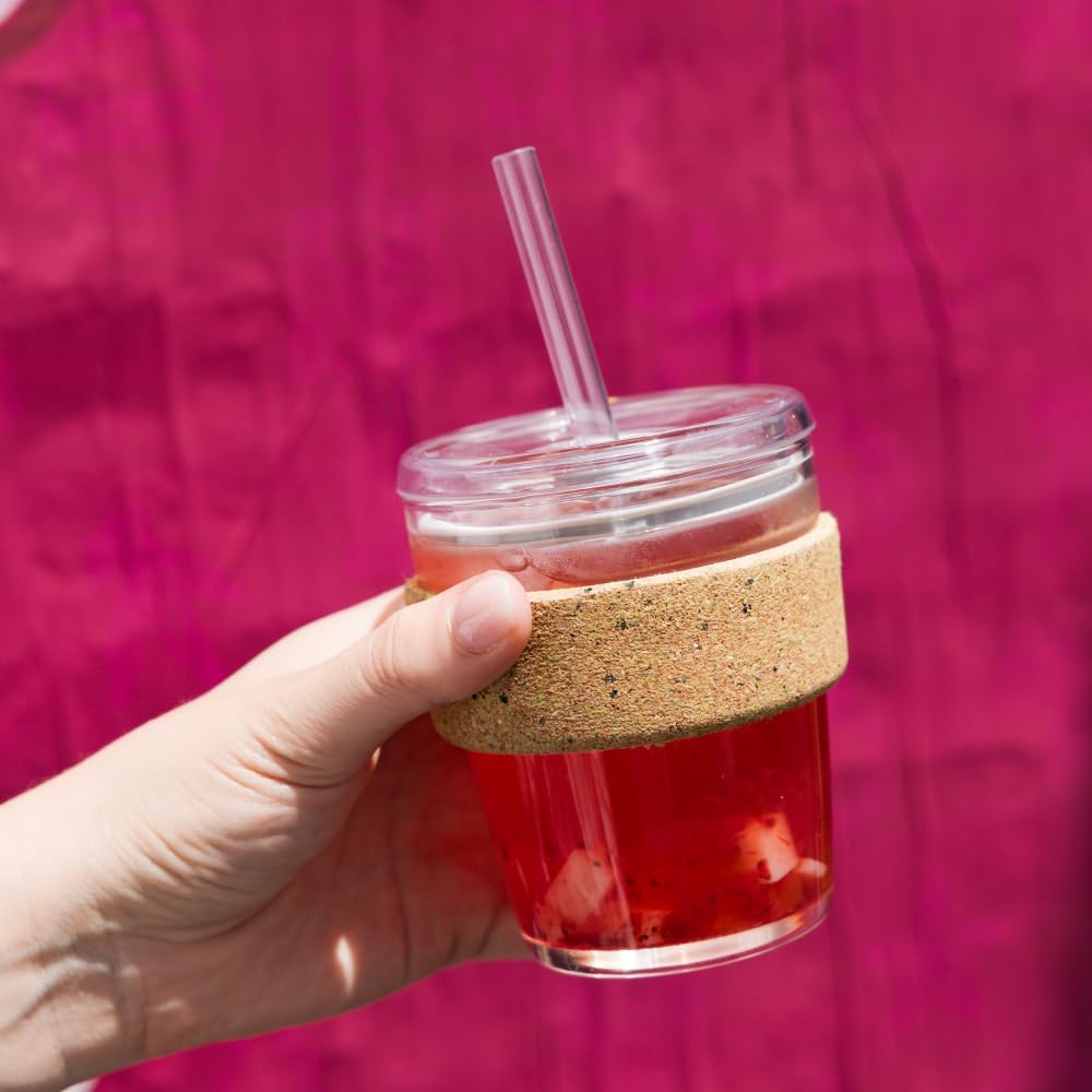 Cold Cup - Clear Plastic, Reusable Ice Coffee Tumbler with Lid and Straw - Tall 12oz (340ml)