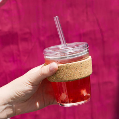 Cold Cup - Clear Plastic, Reusable Ice Coffee Tumbler with Lid and Straw - Tall 12oz (340ml)