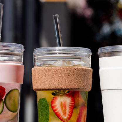 Cold Cup - Clear Plastic, Reusable Ice Coffee Tumbler with Lid and Straw - Tall 12oz (340ml)