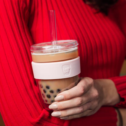 Cold Cup - Clear Plastic, Reusable Ice Coffee Tumbler with Lid and Straw - Tall 12oz (340ml)