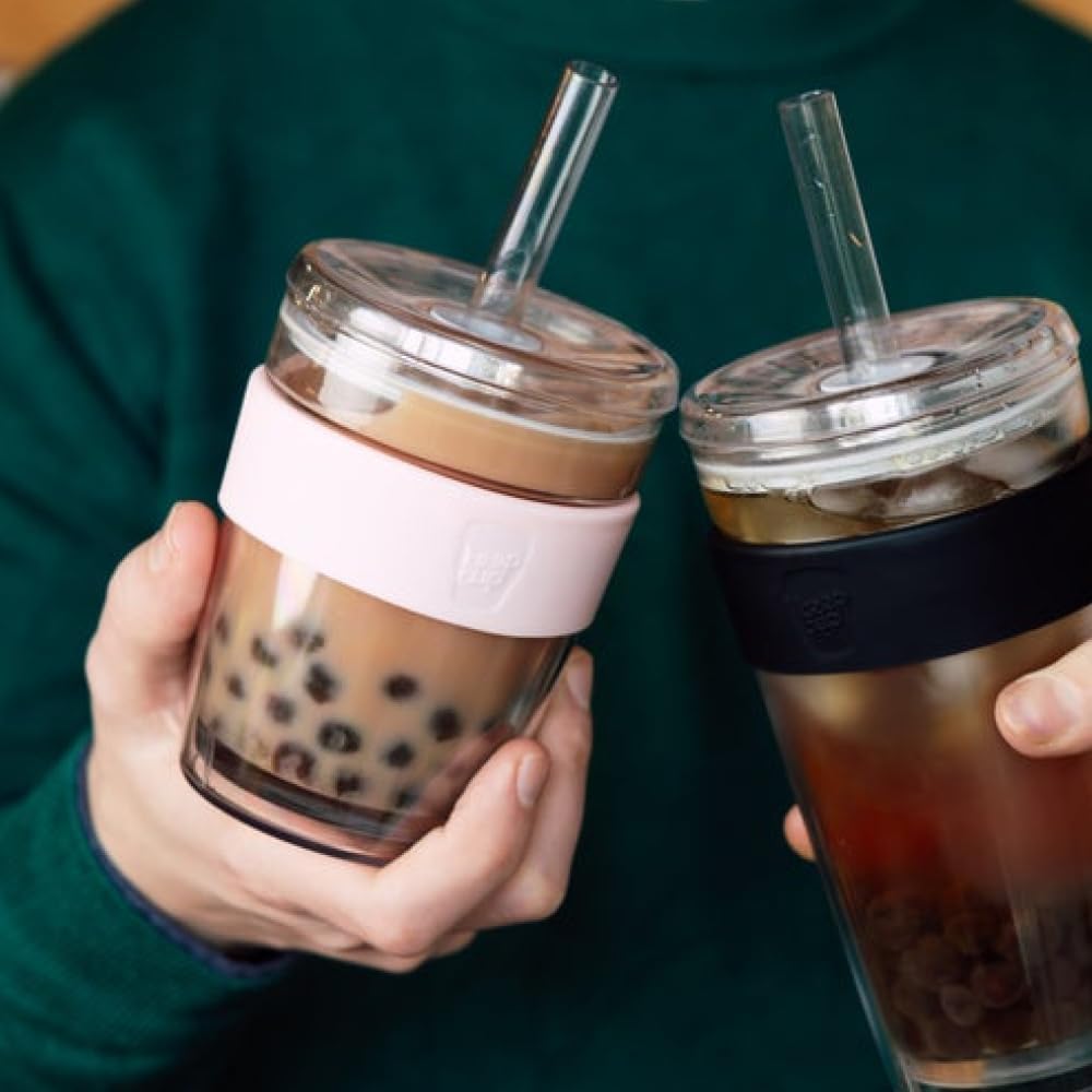 Cold Cup - Clear Plastic, Reusable Ice Coffee Tumbler with Lid and Straw - Tall 12oz (340ml)