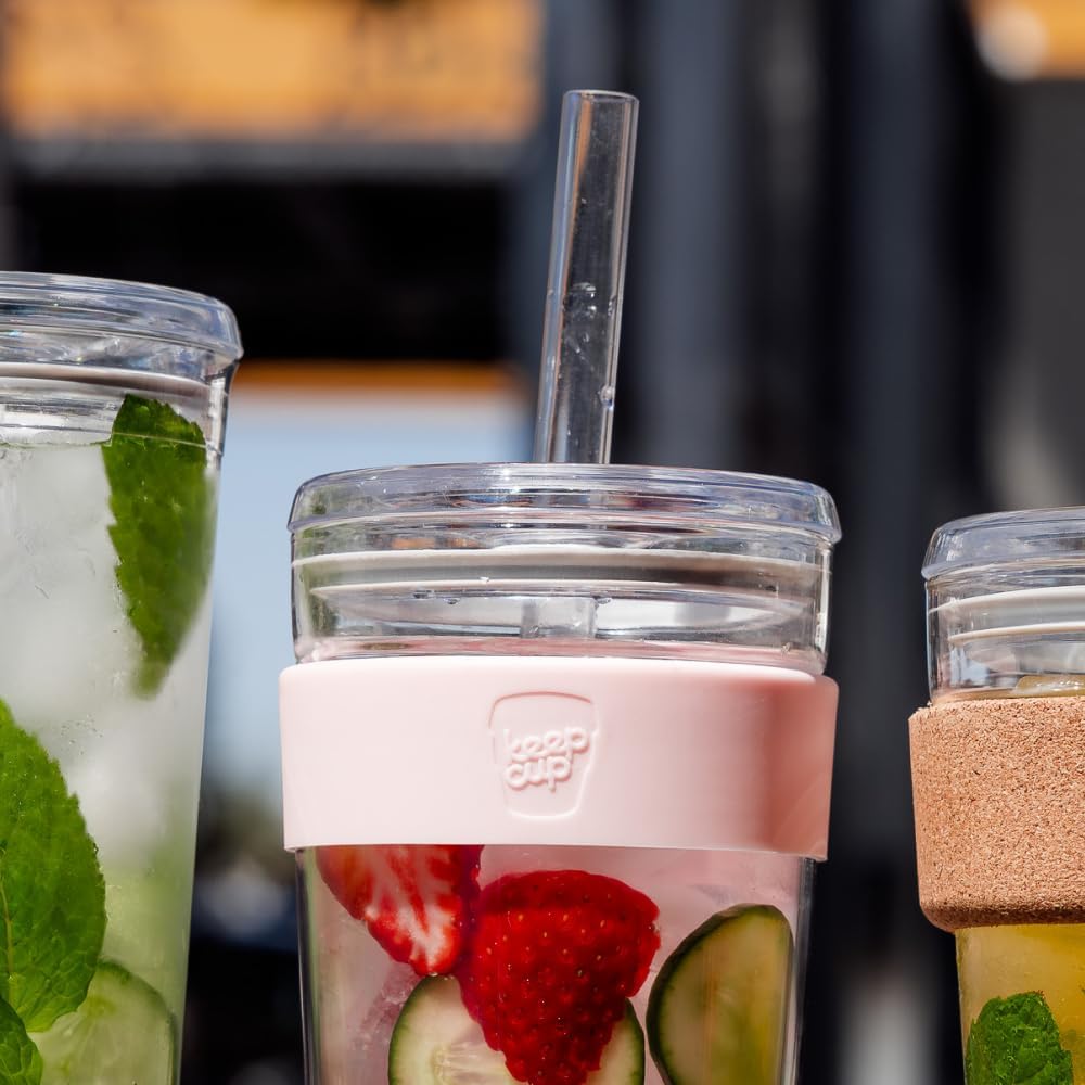 Cold Cup - Clear Plastic, Reusable Ice Coffee Tumbler with Lid and Straw - Tall 12oz (340ml)