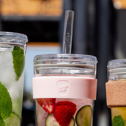 Cold Cup - Clear Plastic, Reusable Ice Coffee Tumbler with Lid and Straw - Tall 12oz (340ml)
