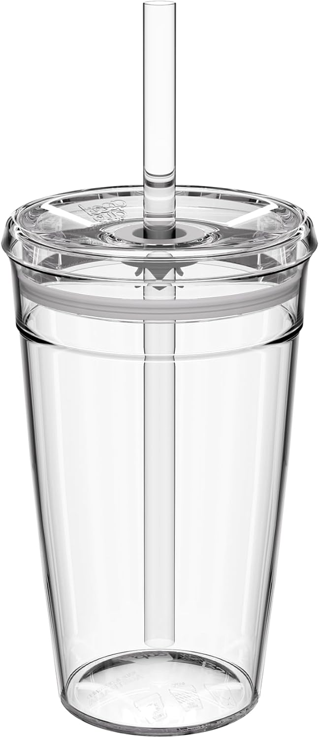 Cold Cup - Clear Plastic, Reusable Ice Coffee Tumbler with Lid and Straw - Tall 12oz (340ml)