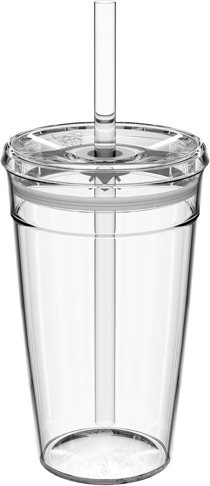 Cold Cup - Clear Plastic, Reusable Ice Coffee Tumbler with Lid and Straw - Tall 12oz (340ml)