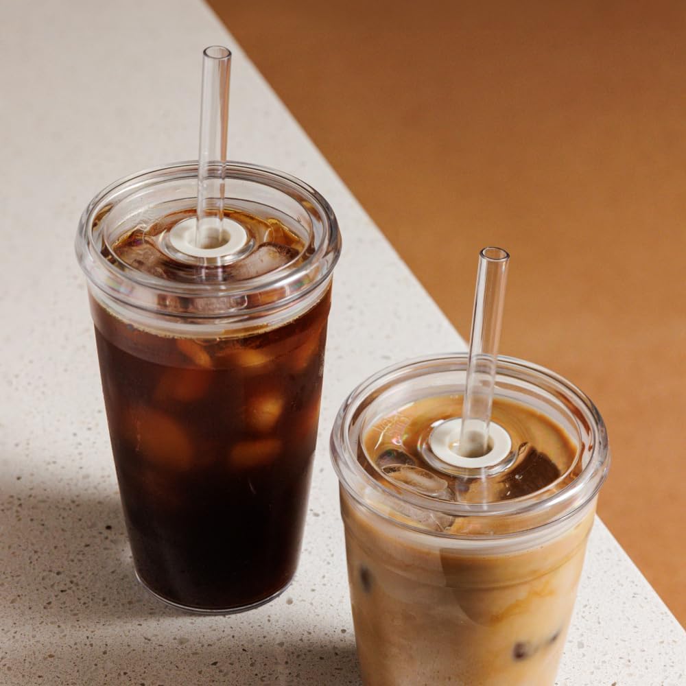 Cold Cup - Clear Plastic, Reusable Ice Coffee Tumbler with Lid and Straw - Tall 12oz (340ml)