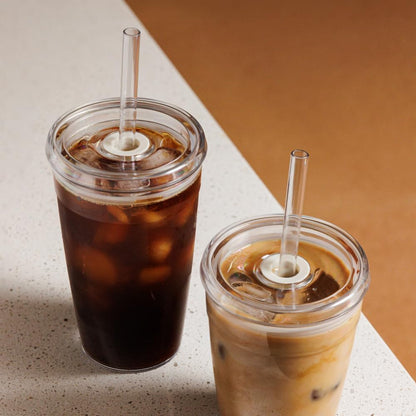 Cold Cup - Clear Plastic, Reusable Ice Coffee Tumbler with Lid and Straw - Tall 12oz (340ml)