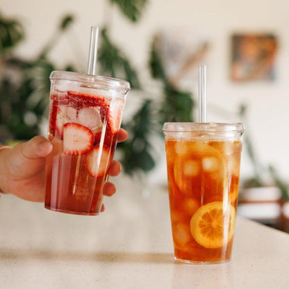 Cold Cup - Clear Plastic, Reusable Ice Coffee Tumbler with Lid and Straw - Tall 12oz (340ml)