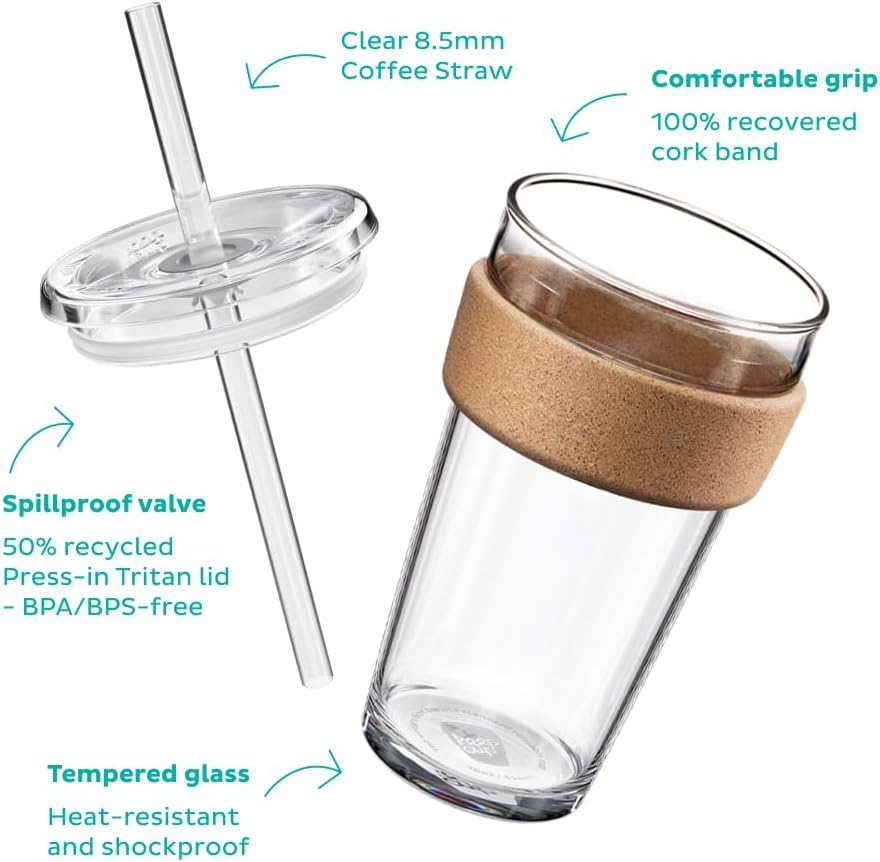 Cold Cup - Clear Plastic, Reusable Ice Coffee Tumbler with Lid and Straw - Tall 12oz (340ml)