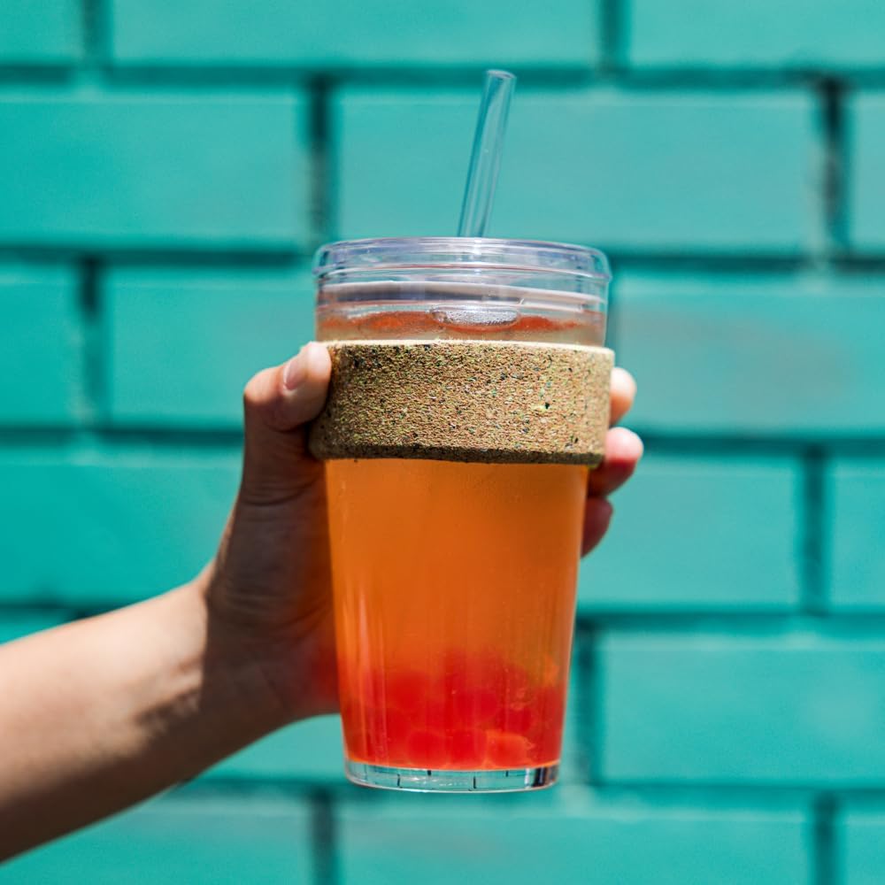 Cold Cup - Clear Plastic, Reusable Ice Coffee Tumbler with Lid and Straw - Tall 12oz (340ml)