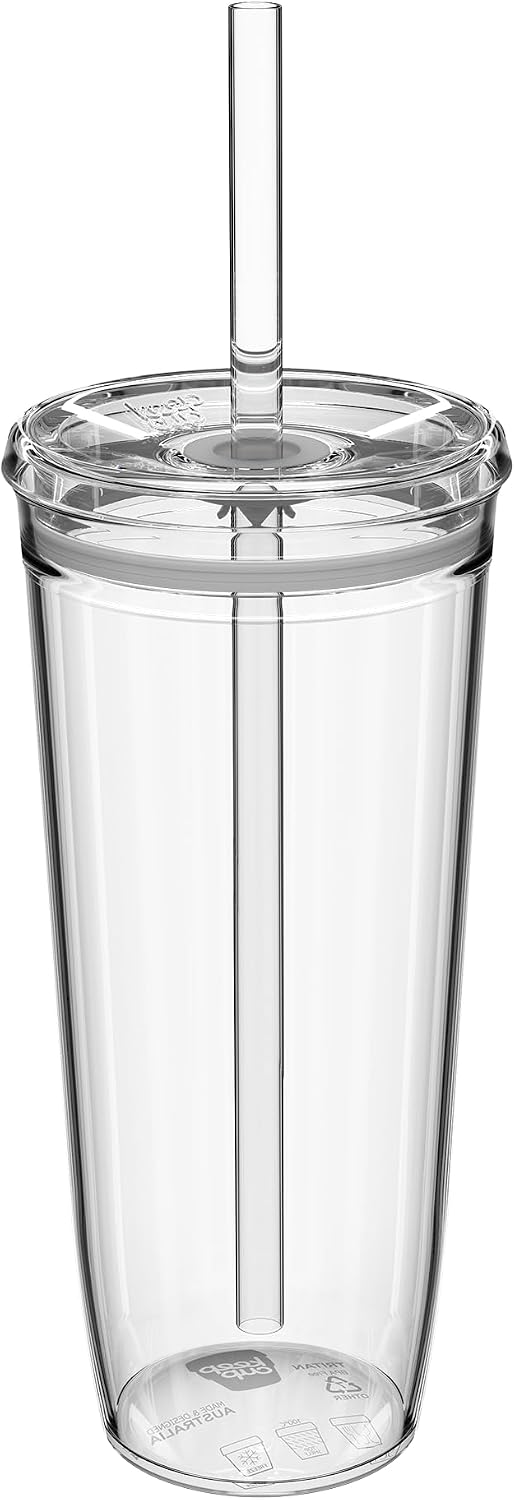 Cold Cup - Clear Plastic, Reusable Ice Coffee Tumbler with Lid and Straw - Tall 12oz (340ml)