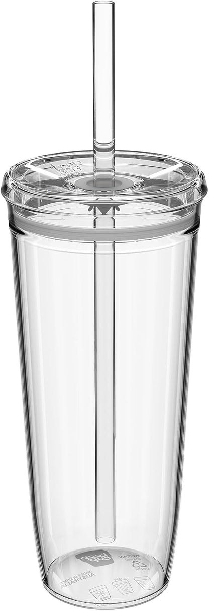 Cold Cup - Clear Plastic, Reusable Ice Coffee Tumbler with Lid and Straw - Tall 12oz (340ml)