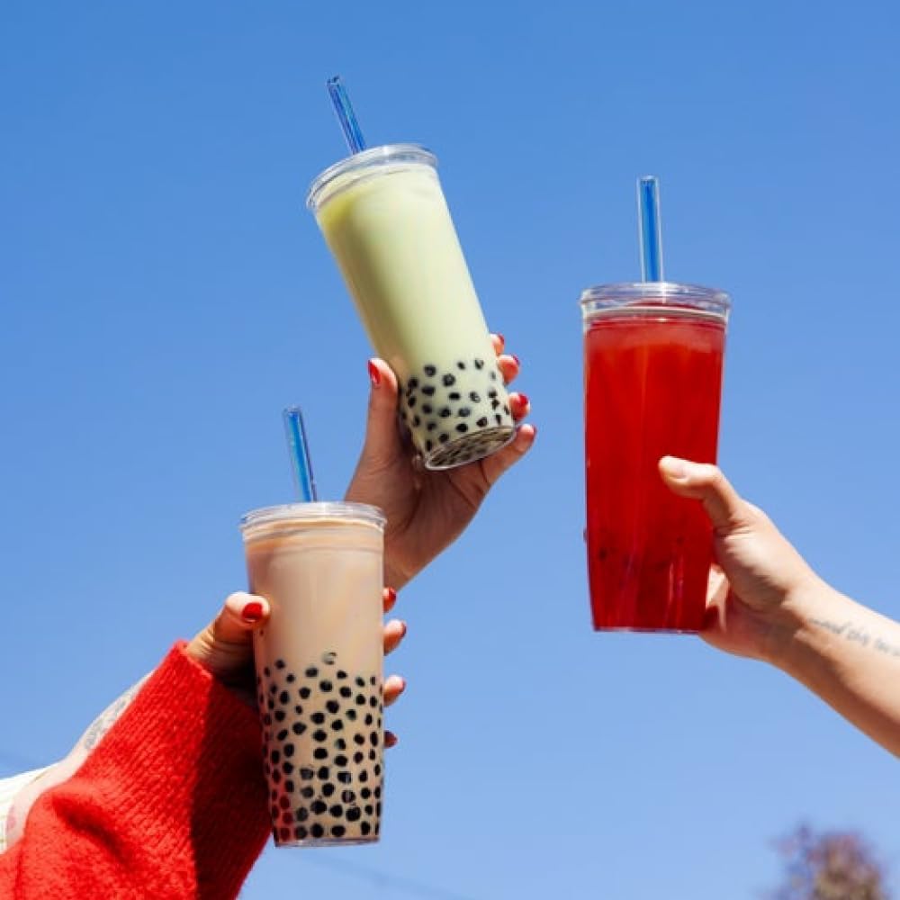 Cold Cup - Clear Plastic, Reusable Ice Coffee Tumbler with Lid and Straw - Tall 12oz (340ml)