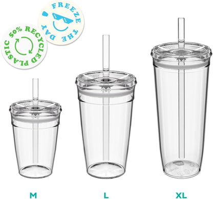 Cold Cup - Clear Plastic, Reusable Ice Coffee Tumbler with Lid and Straw - Tall 12oz (340ml)
