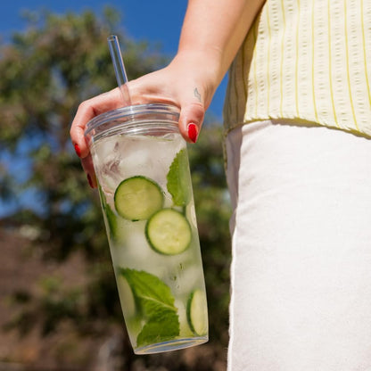 Cold Cup - Clear Plastic, Reusable Ice Coffee Tumbler with Lid and Straw - Tall 12oz (340ml)
