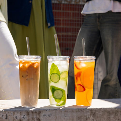 Cold Cup - Clear Plastic, Reusable Ice Coffee Tumbler with Lid and Straw - Tall 12oz (340ml)