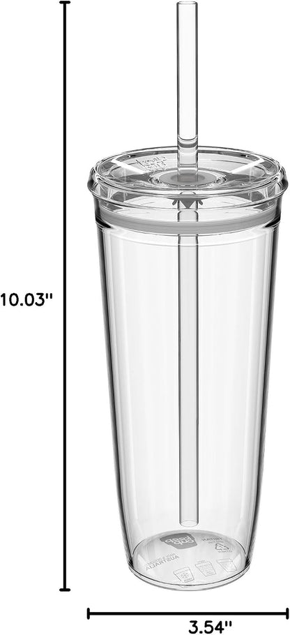 Cold Cup - Clear Plastic, Reusable Ice Coffee Tumbler with Lid and Straw - Tall 12oz (340ml)