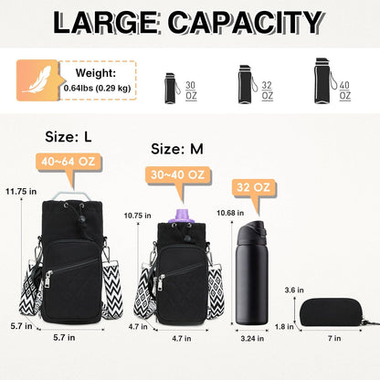 Water Bottle Carrier Bag with Strap, Water Bottle Holder Crossbody Bags for Women Men for Walking, Hiking,Cycling