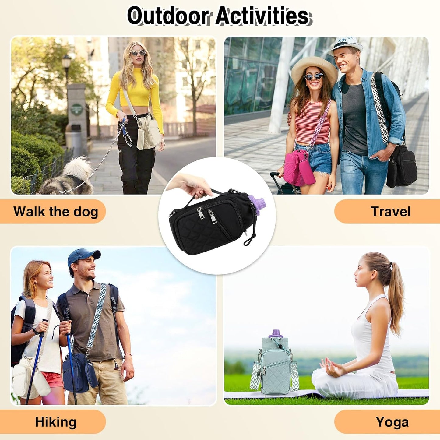 Water Bottle Carrier Bag with Strap, Water Bottle Holder Crossbody Bags for Women Men for Walking, Hiking,Cycling