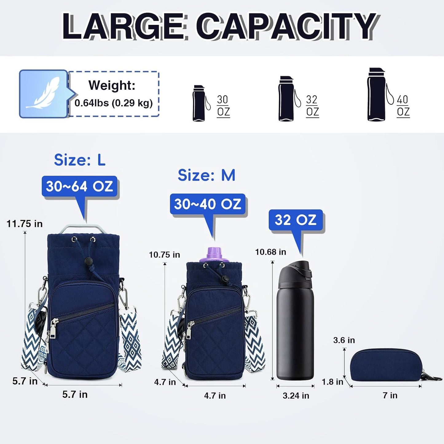 Water Bottle Carrier Bag with Strap, Water Bottle Holder Crossbody Bags for Women Men for Walking, Hiking,Cycling