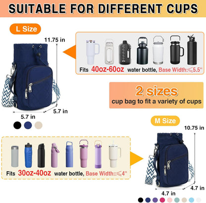 Water Bottle Carrier Bag with Strap, Water Bottle Holder Crossbody Bags for Women Men for Walking, Hiking,Cycling