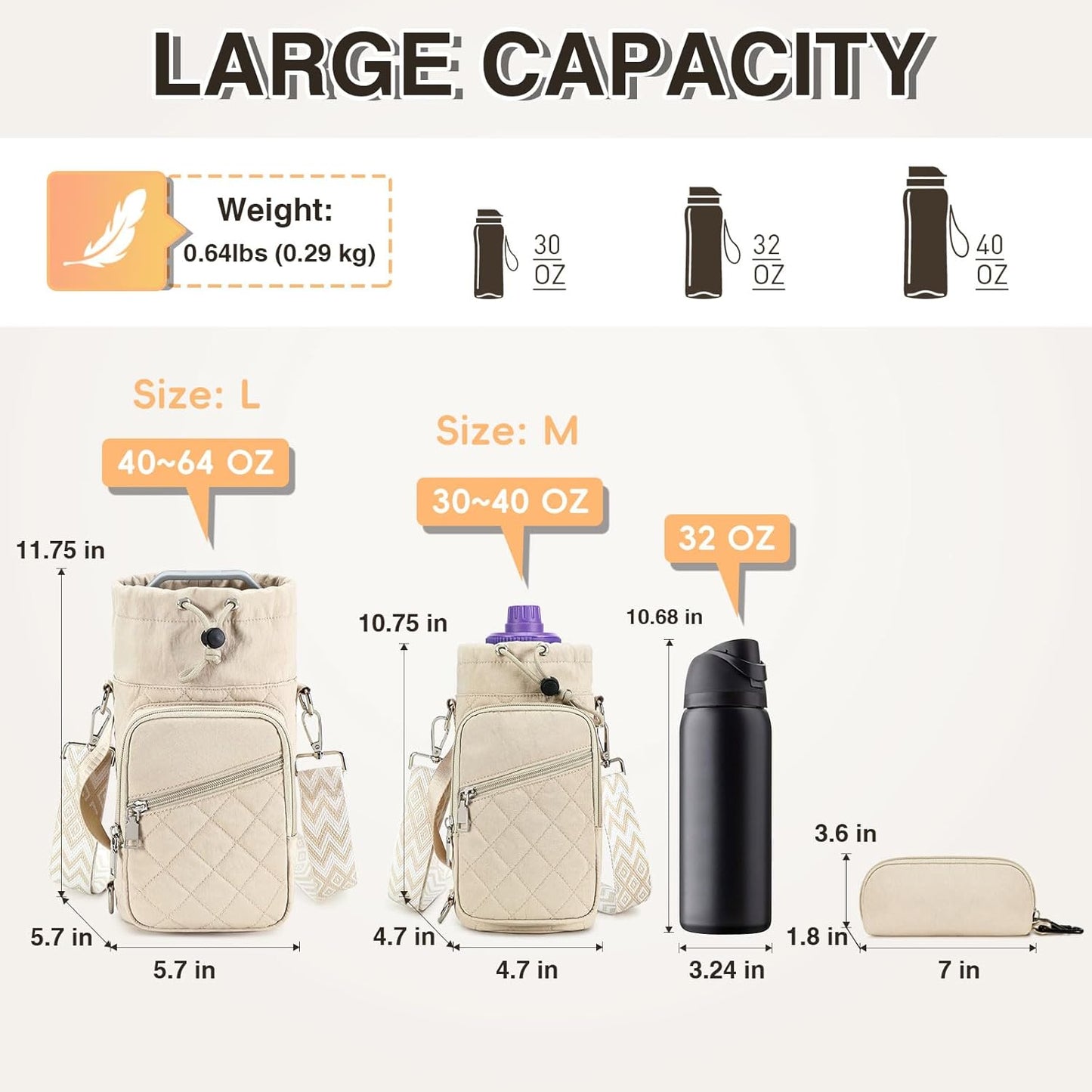 Water Bottle Carrier Bag with Strap, Water Bottle Holder Crossbody Bags for Women Men for Walking, Hiking,Cycling