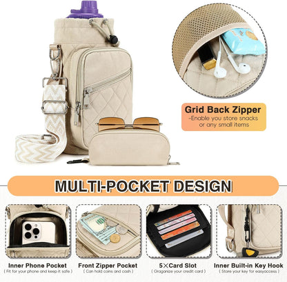 Water Bottle Carrier Bag with Strap, Water Bottle Holder Crossbody Bags for Women Men for Walking, Hiking,Cycling