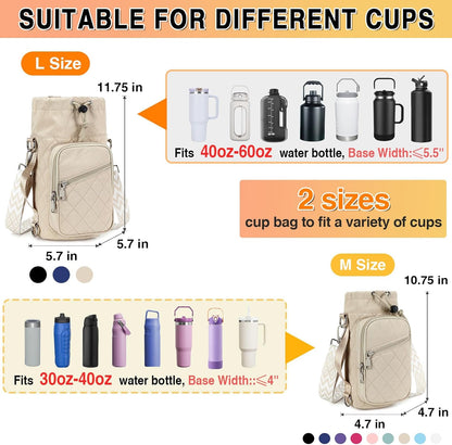 Water Bottle Carrier Bag with Strap, Water Bottle Holder Crossbody Bags for Women Men for Walking, Hiking,Cycling