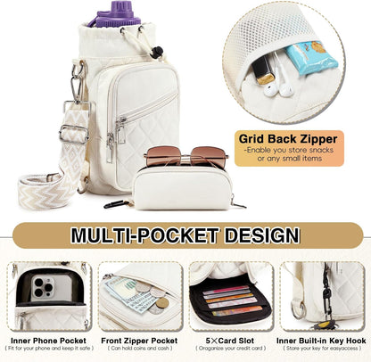 Water Bottle Carrier Bag with Strap, Water Bottle Holder Crossbody Bags for Women Men for Walking, Hiking,Cycling