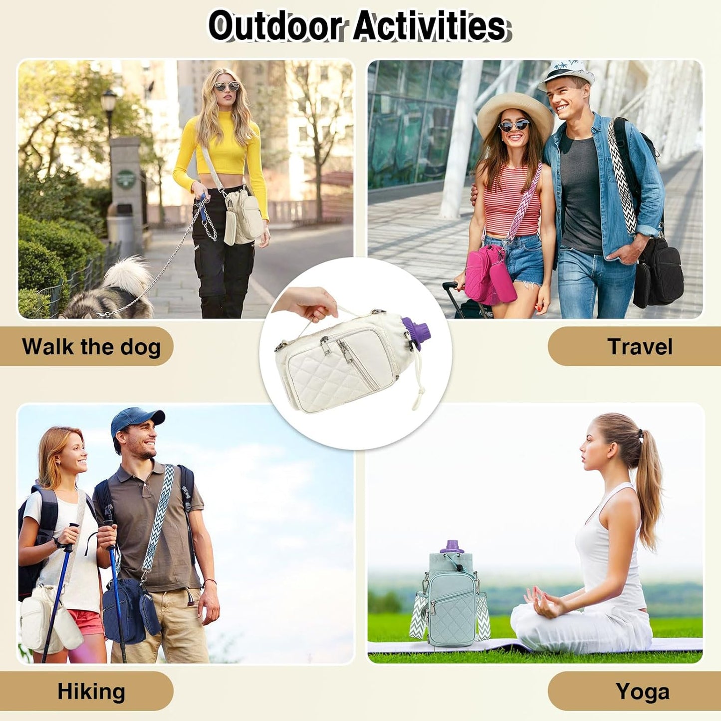 Water Bottle Carrier Bag with Strap, Water Bottle Holder Crossbody Bags for Women Men for Walking, Hiking,Cycling