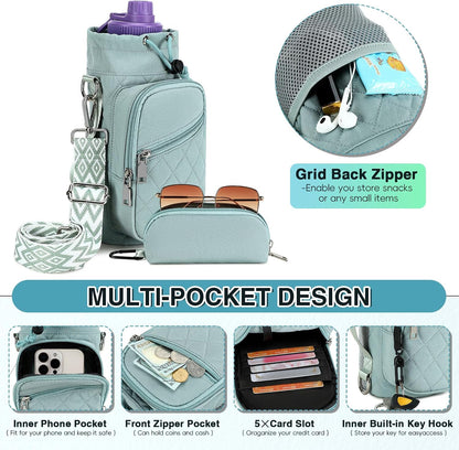 Water Bottle Carrier Bag with Strap, Water Bottle Holder Crossbody Bags for Women Men for Walking, Hiking,Cycling