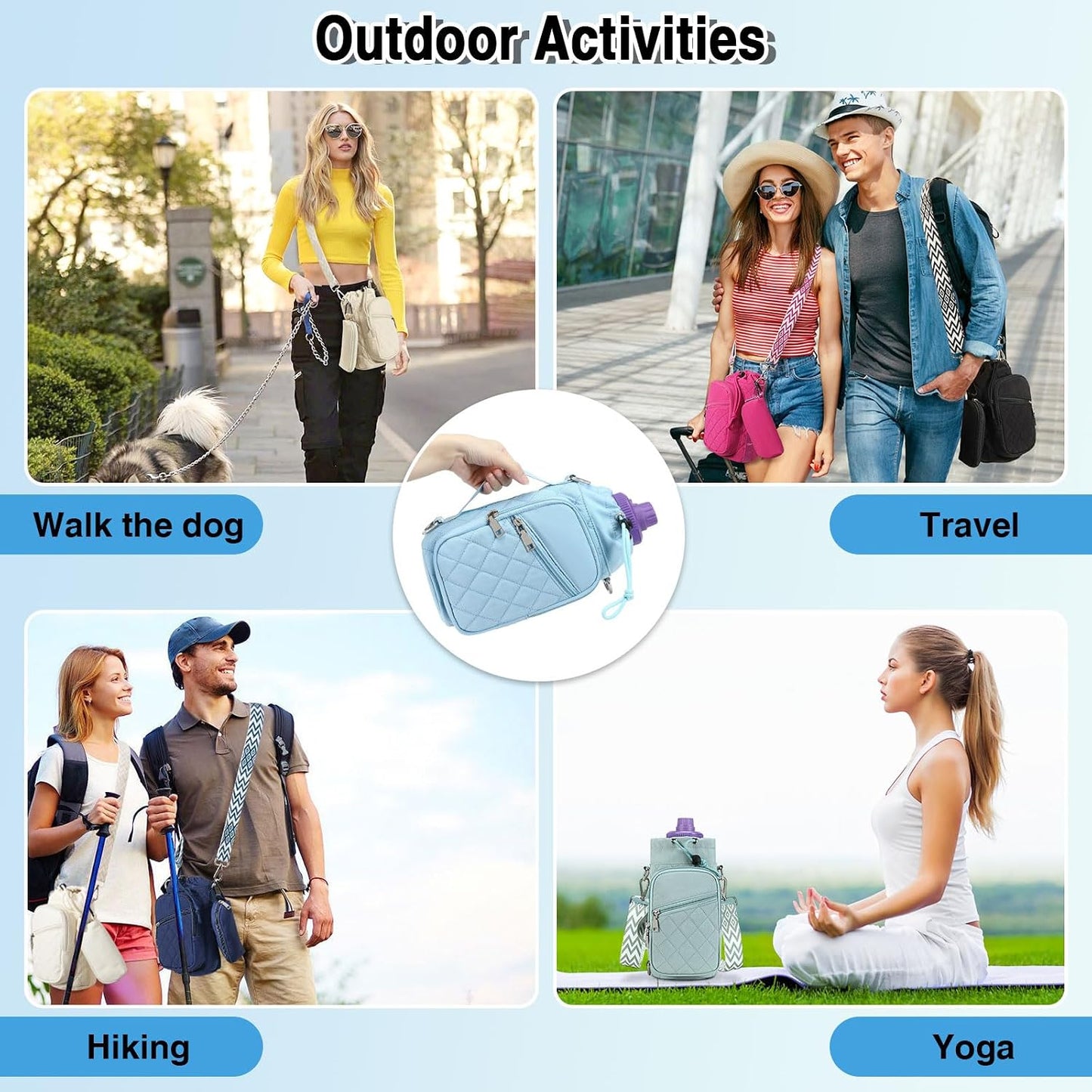 Water Bottle Carrier Bag with Strap, Water Bottle Holder Crossbody Bags for Women Men for Walking, Hiking,Cycling