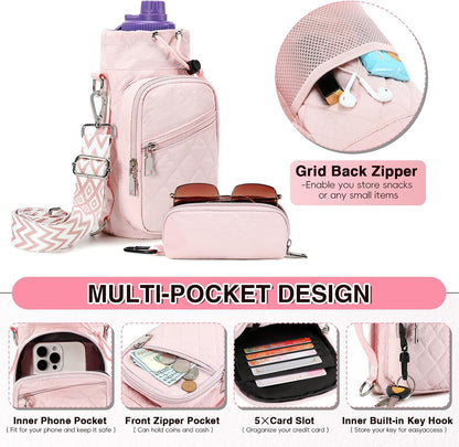 Water Bottle Carrier Bag with Strap, Water Bottle Holder Crossbody Bags for Women Men for Walking, Hiking,Cycling