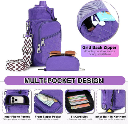 Water Bottle Carrier Bag with Strap, Water Bottle Holder Crossbody Bags for Women Men for Walking, Hiking,Cycling