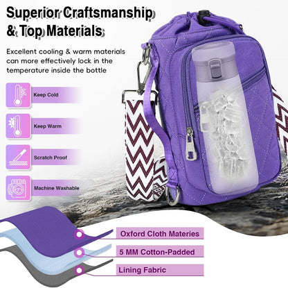 Water Bottle Carrier Bag with Strap, Water Bottle Holder Crossbody Bags for Women Men for Walking, Hiking,Cycling