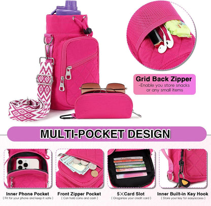 Water Bottle Carrier Bag with Strap, Water Bottle Holder Crossbody Bags for Women Men for Walking, Hiking,Cycling